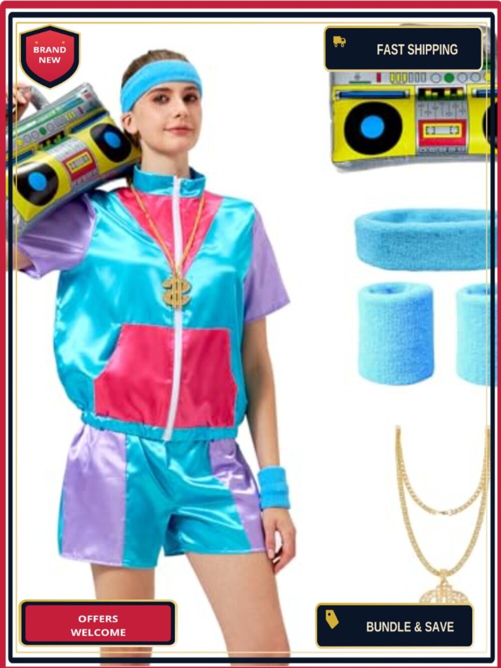 80s 90s Costume Set Hip Hop Disco Retro Theme Party Women Shirt Pants